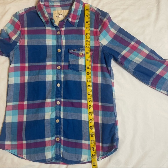 Hollister Women’s Plaid Button-Up Shirt Long Sleeve Blue Pink Purple size small - Picture 10 of 10